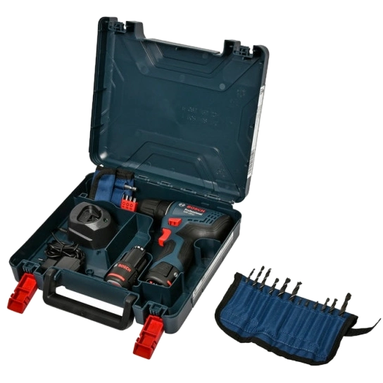 Bosch GSR 120-LI (06019G8002) Акумуляторний шурупокрут + 2 акб 2.0 Ah + ЗУ + набір біт 11 шт. + набір свердл 12 шт. - Зображення 3