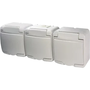 Hermetics ETI 4668023 Розетка 3-на з з/к Schuko RHE-3s (біла/біла кришка, IP54)