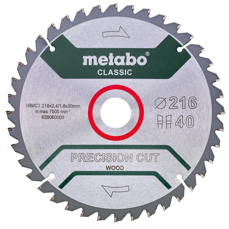 Metabo "precision cut wood - classic" (628060000) Пильний диск 216x30, Z40 WZ 5°neg.