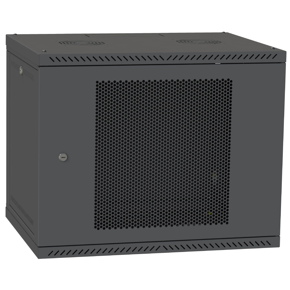 IPCOM 9U 600x450 Шафа телекомунікаційна двері перф (чорна)