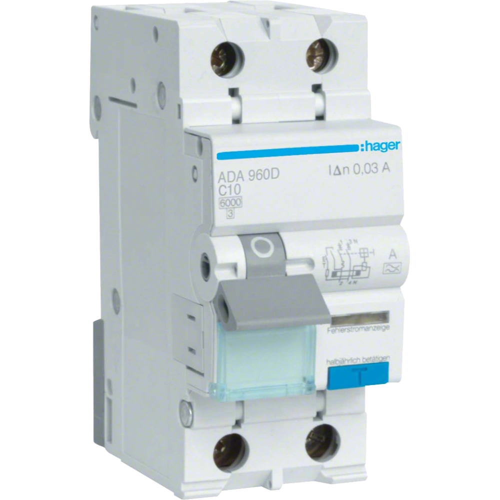 Hager ADA960D Дифавтомат 1P+N, 6kA, C-10A, 30mA, A