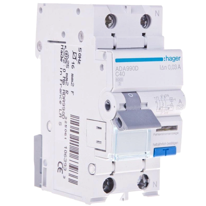 Hager ADA990D Дифавтомат 1P+N, 6kA, C-40A, 30mA, A