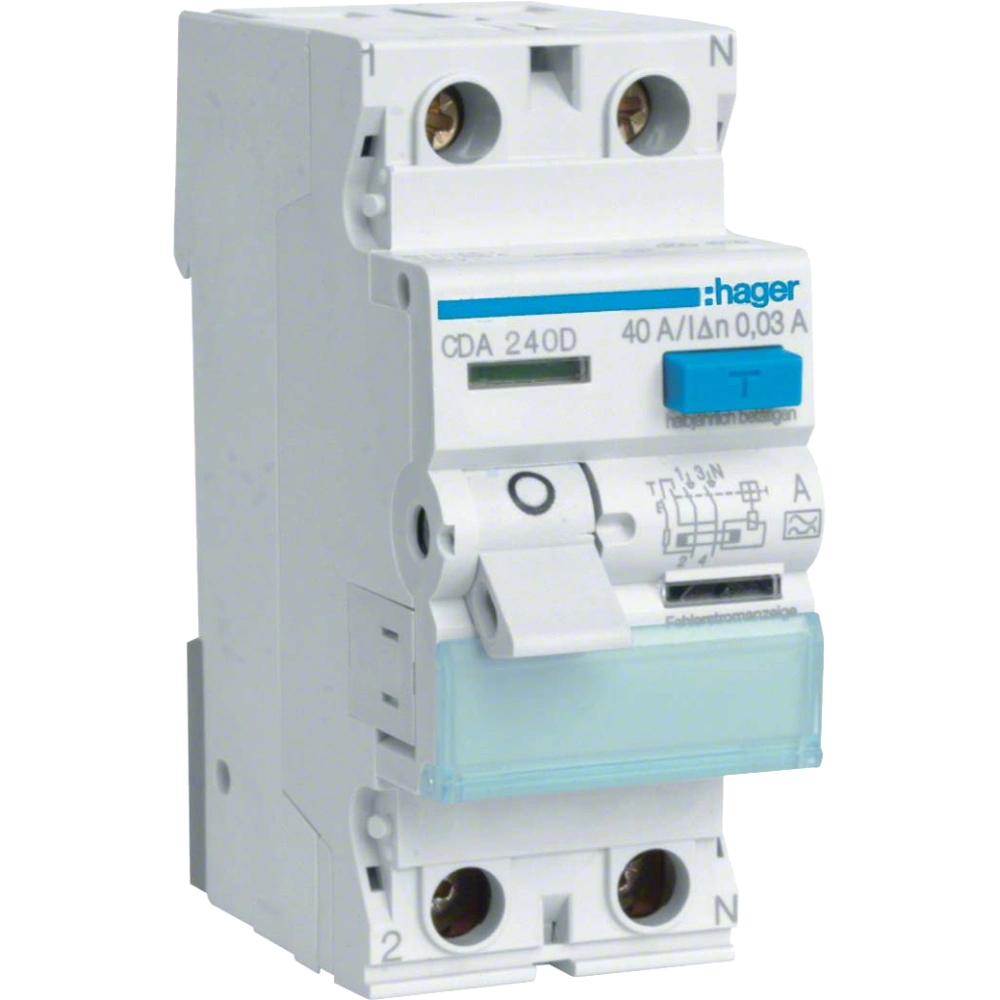 Hager CDA240D Диференціальне реле 2P, 6kA, 40A, 30mA, A