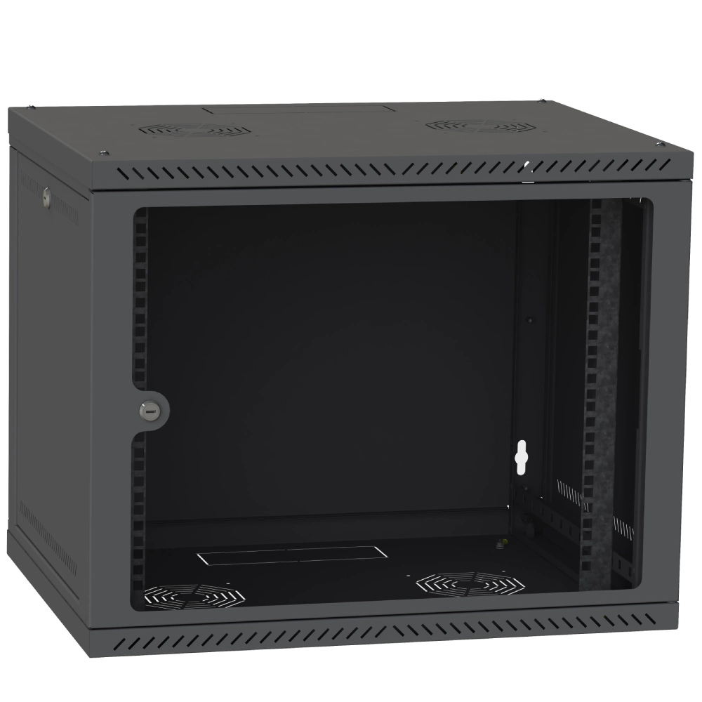 IPCOM 12U 600x450 Шафа телекомунікаційна двері скло (чорна)
