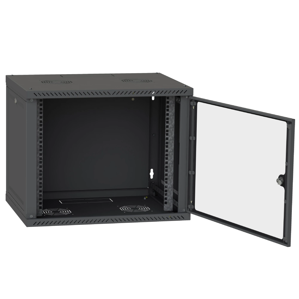 IPCOM 12U 600x450 Шафа телекомунікаційна двері скло (чорна) - Зображення 3