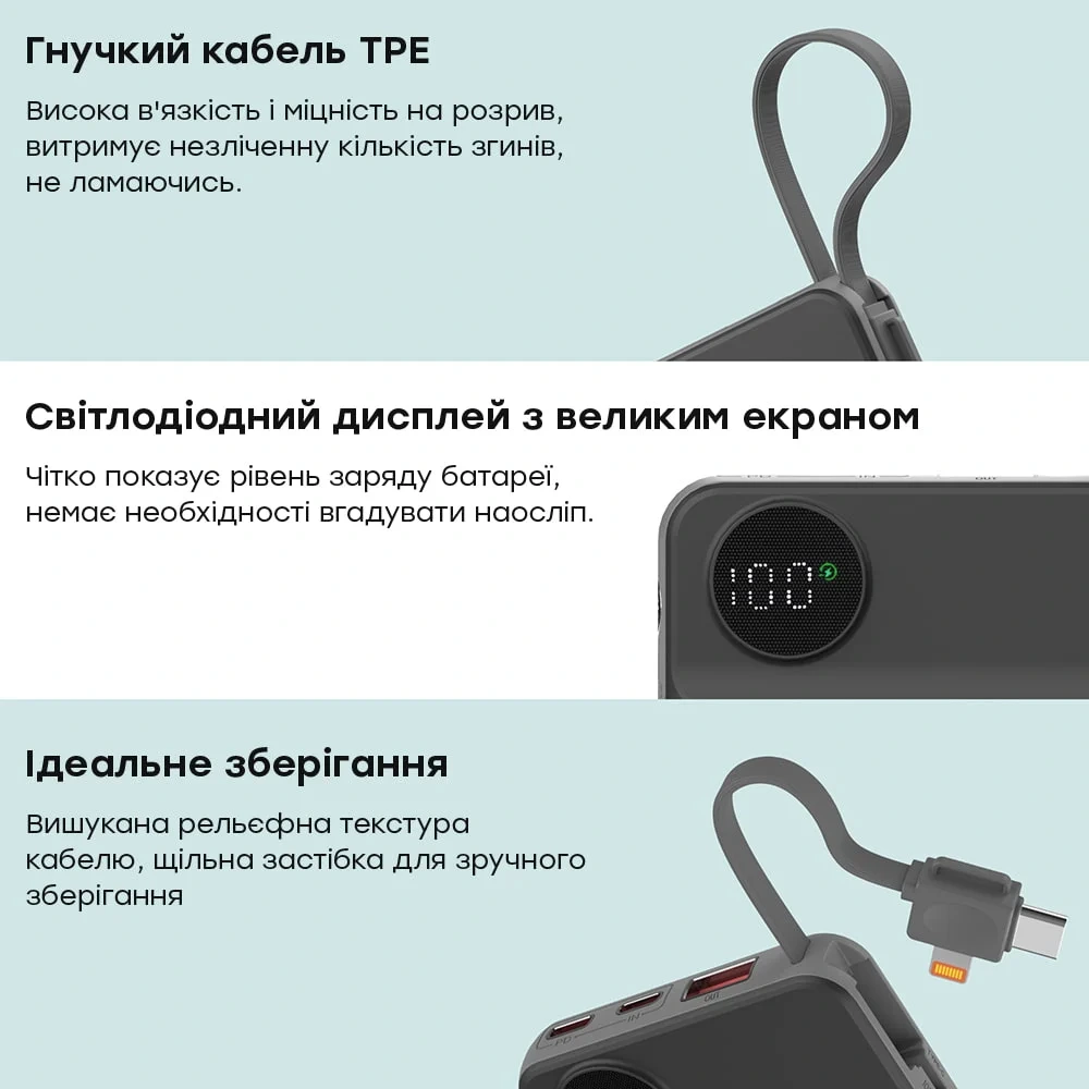 Choetech B695 10 000мА•г Black з магнітною зарядкою Повербанк - Зображення 5