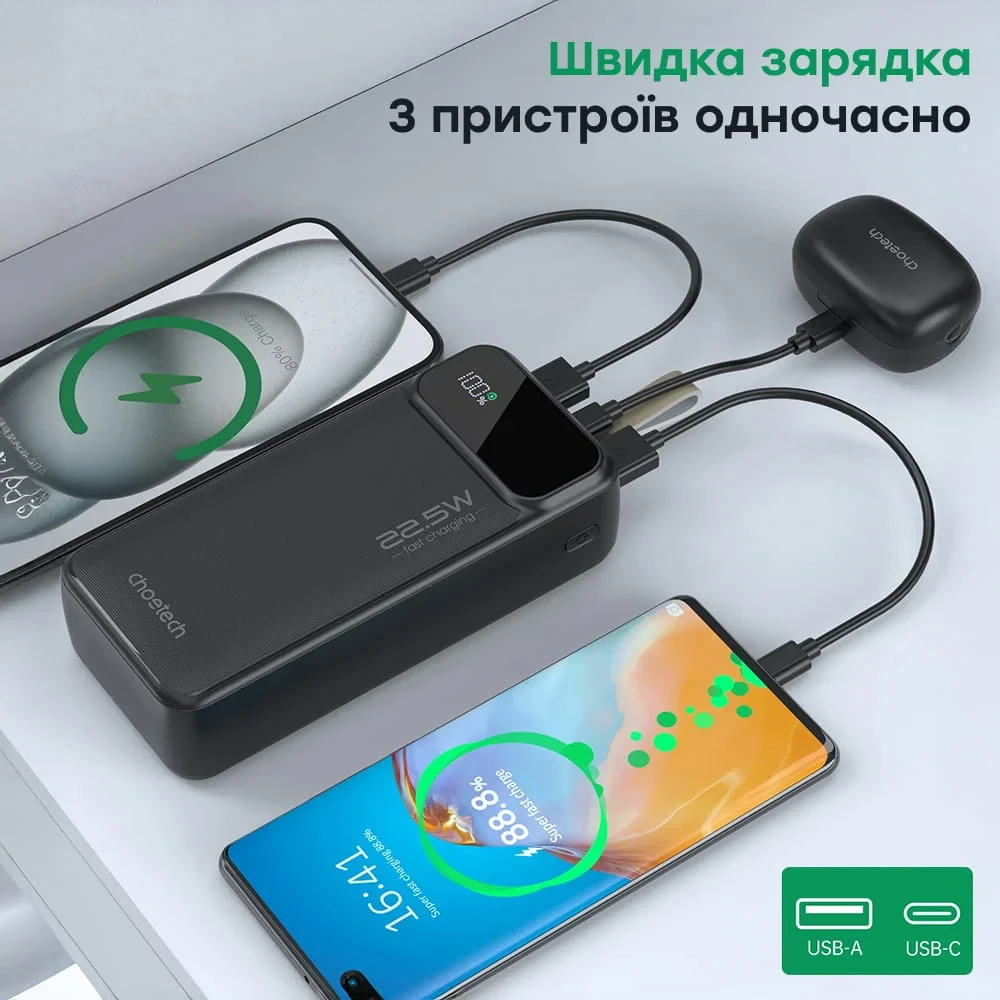Choetech B729 20 000мА•г Black Повербанк - Зображення 4