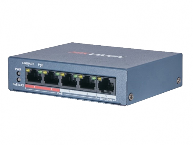 Hikvision DS-3E0105P-E/M(B) POE Комутатор 4 порти некерований