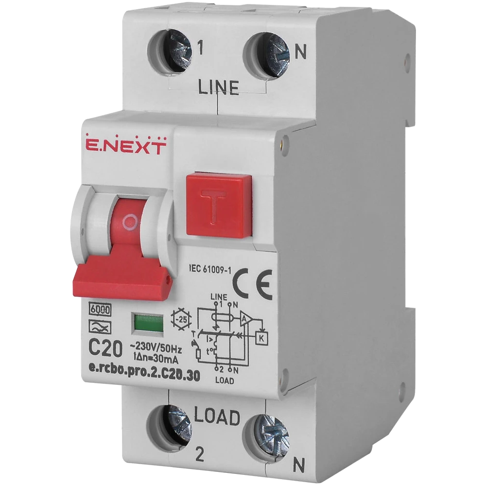 Enext e.rcbo.pro.2.C20.30, 1P+N, 20А, С, тип А, 30 Вимикач диференціального струму із захистом від надструмів