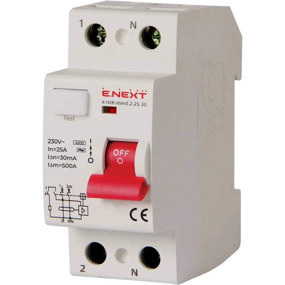 Enext e.rccb.stand.2.25.30 2р, 25А, 30mA Вимикач диференційного струму