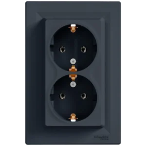 Schneider Electric EPH9900171 Asfora Розетка подвійна 220В антрацит, пластик, із заземленням, Schuko, без захисної кришки, без шторок, для врізного монтажу