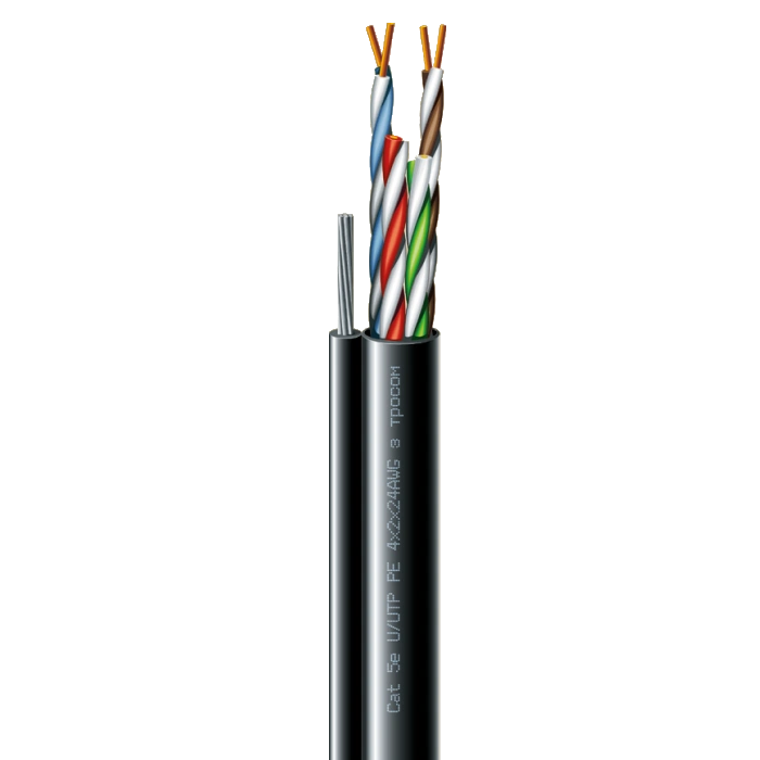Cat. 5e U/UTP РЕ steel cord 4x2x24 AWG (k) трос (70910181) бухта 500м. Кабель кручена пара ЗЗКМ (UTP мідь вуличний з тросом)