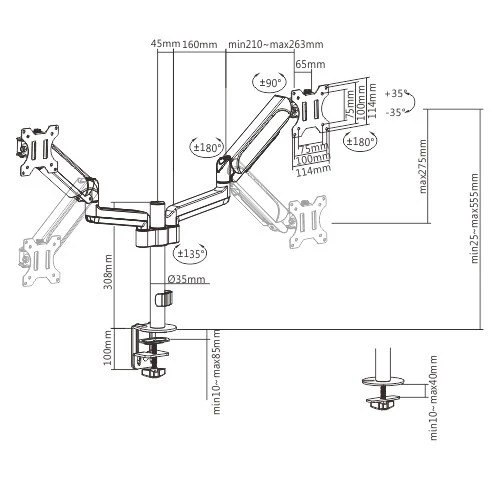 Gembird MA-DA2P-01 17-32" 9 кг Кронштейн для монітора - Зображення 3