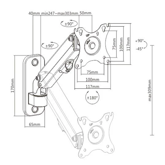 Gembird MA-WA1-01 17-27" 7кг Кронштейн для монітора - Зображення 3
