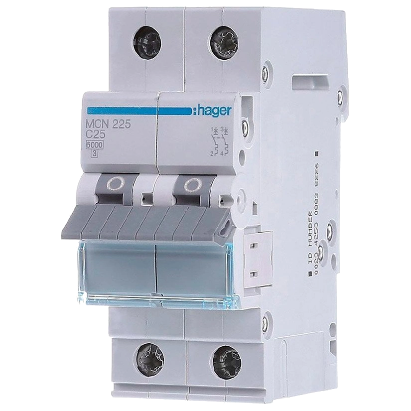 Hager MCN225 Автоматичний вимикач 2P 6kA C-25A 2M