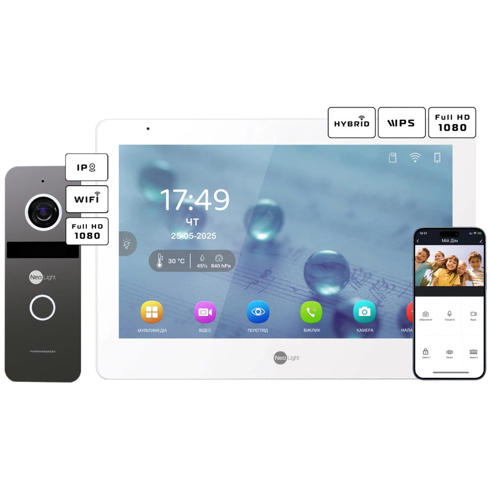 Neolight MEZZO Hybrid + SOLO IPW Graphite з кутком, PoE адаптер для панелі виклику Комплект відеодомофону