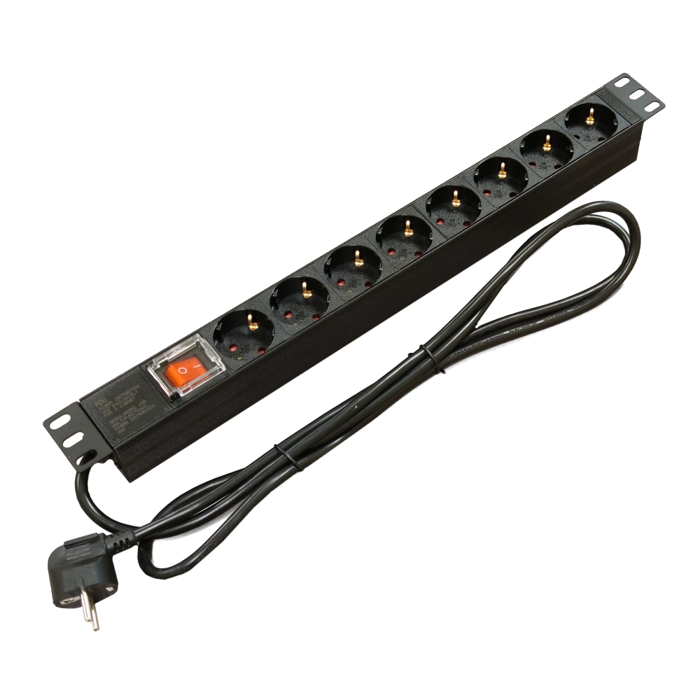 Kingda Блок 19" на 8 роз. нім. станд., 16А, 1U, з вимикачем, шнур 1.8м