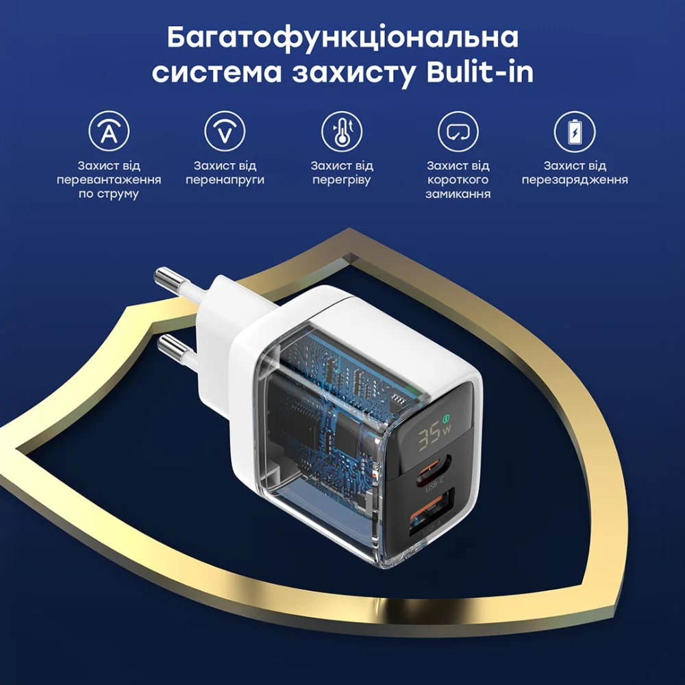 Choetech PD6052 White PD35W GAN A+C Адаптер - Зображення 5