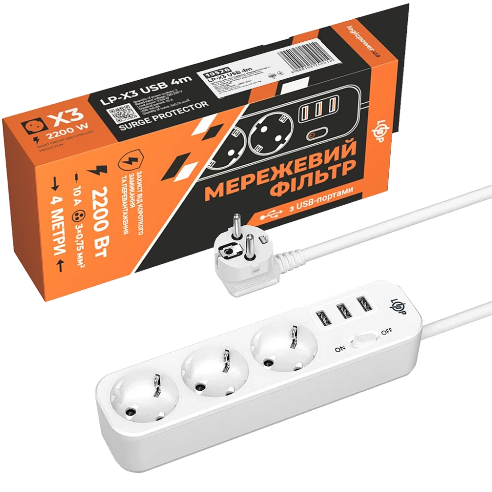 PREMIUM LP-X3-USB-4 Подовжувач мережевий (фільтр)