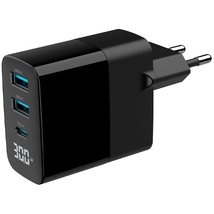 Gembird TA-UC-PDQC30LCD-BK-02 2хUSB-A (QC3.0 18W) + 1хType-C (PD20W) Мережевий зарядний пристрій