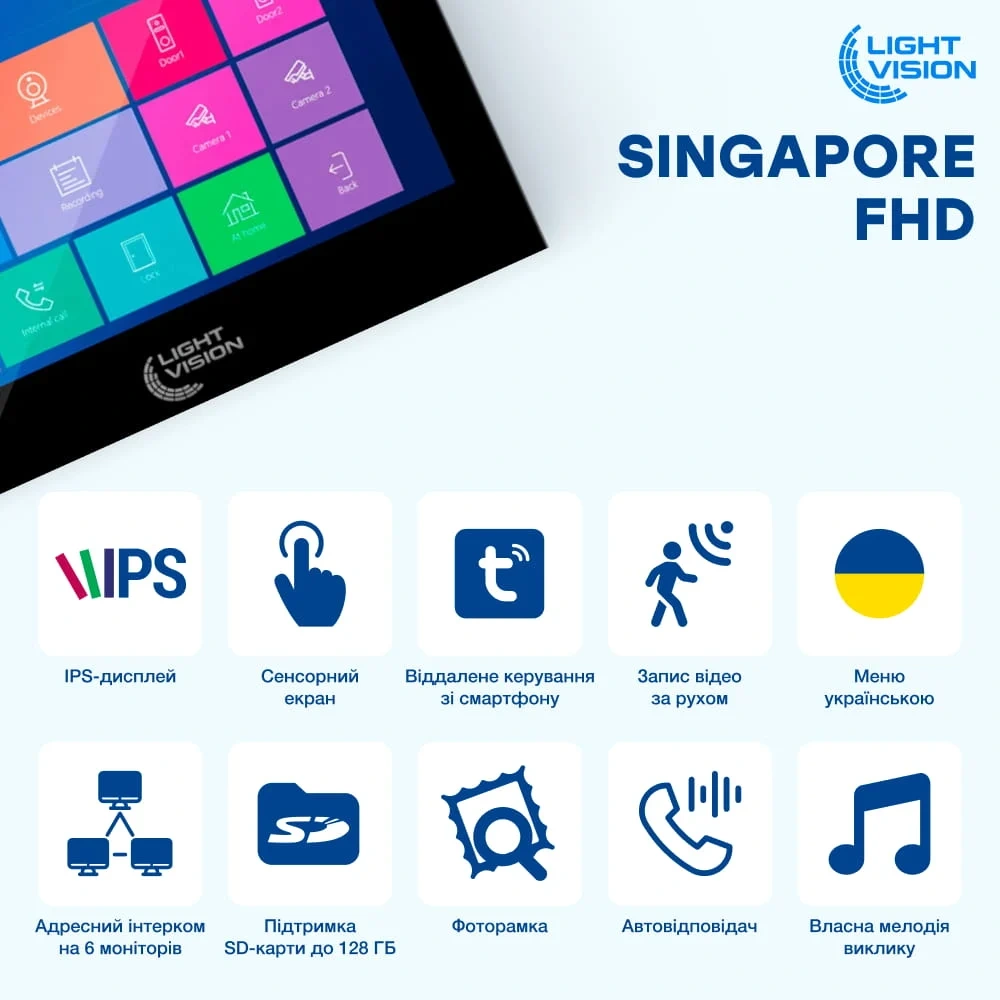 Light Vision SINGAPORE WiFi FHD BLACK (AI) 10" Відеодомофон - Зображення 6