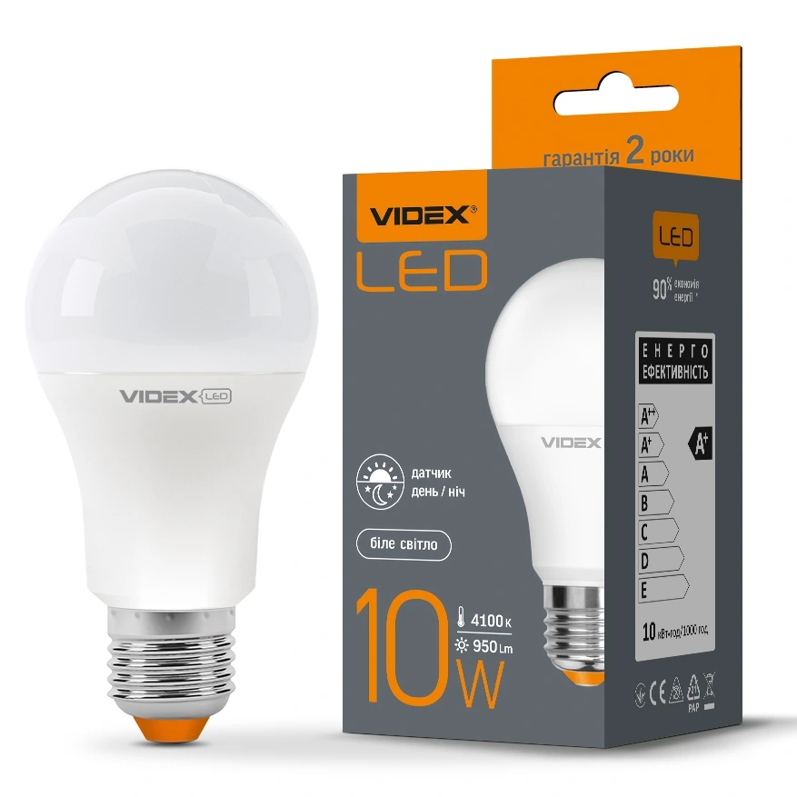 VIDEX A60e 10W E27 4100K LED лампа з сенсором освітленості - Зображення 4