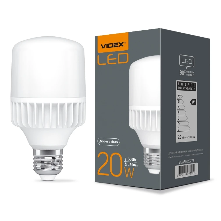 VIDEX A65 20W E27 5000K 220V LED лампа - Зображення 4