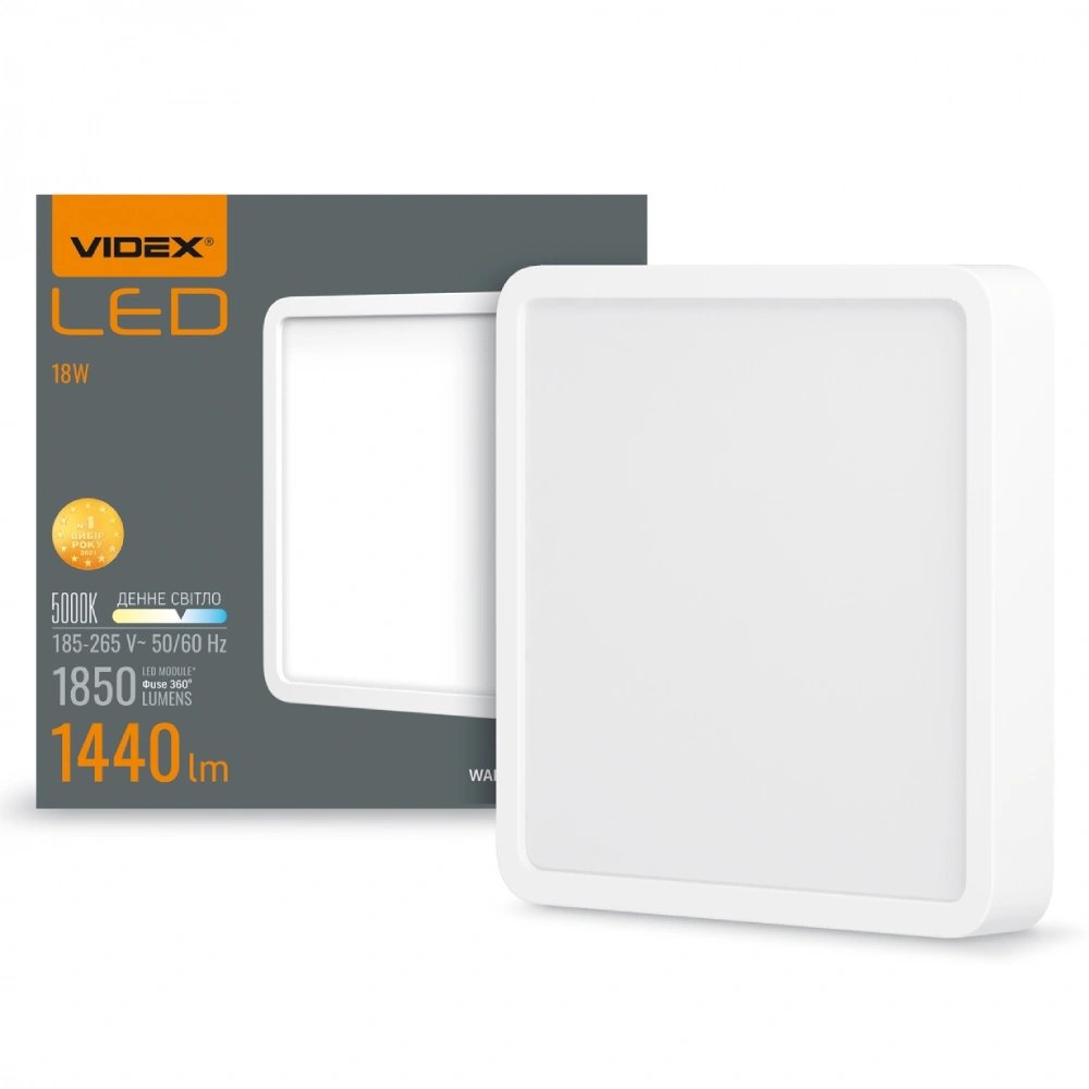 VIDEX 18W 5000K 220V LED світильник накладний квадрат - Зображення 5