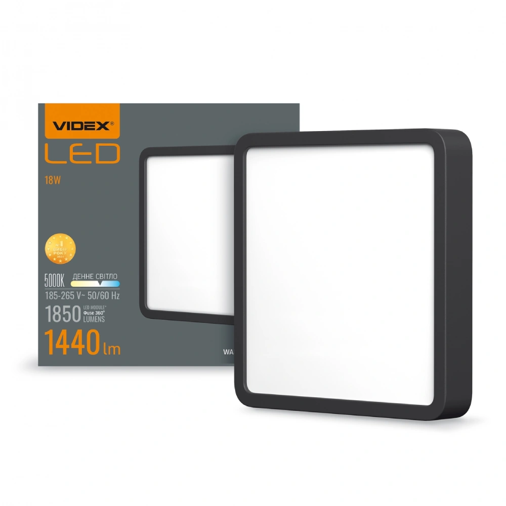 VIDEX 18W 5000K 220V LED світильник накладний квадрат - Зображення 4