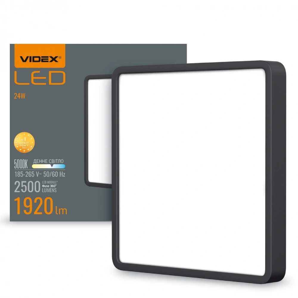 VIDEX 24W 5000K 220V LED світильник накладний квадрат Black - Зображення 4