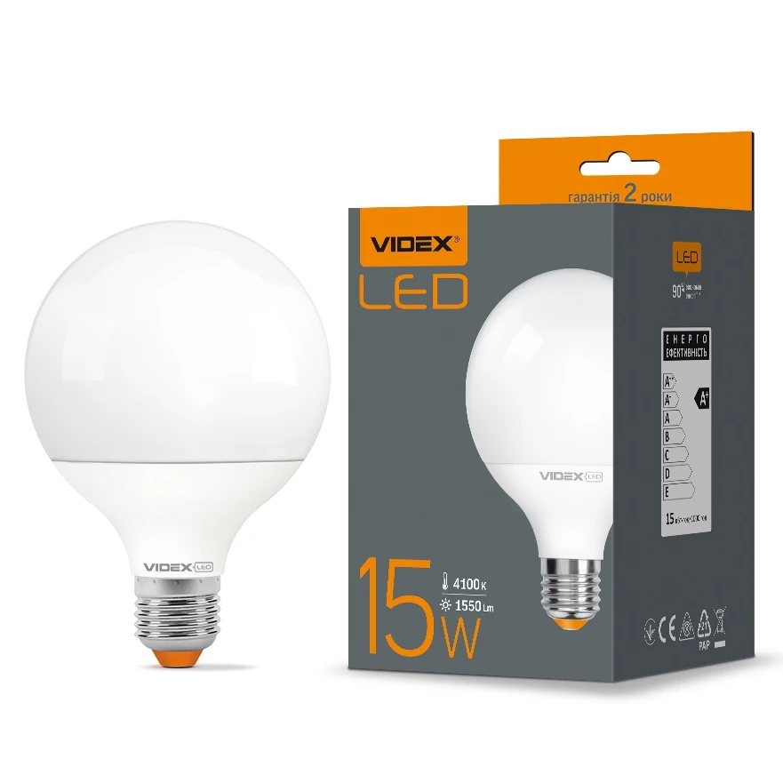 VIDEX G95e 15W E27 4100K 220V LED лампа - Зображення 4