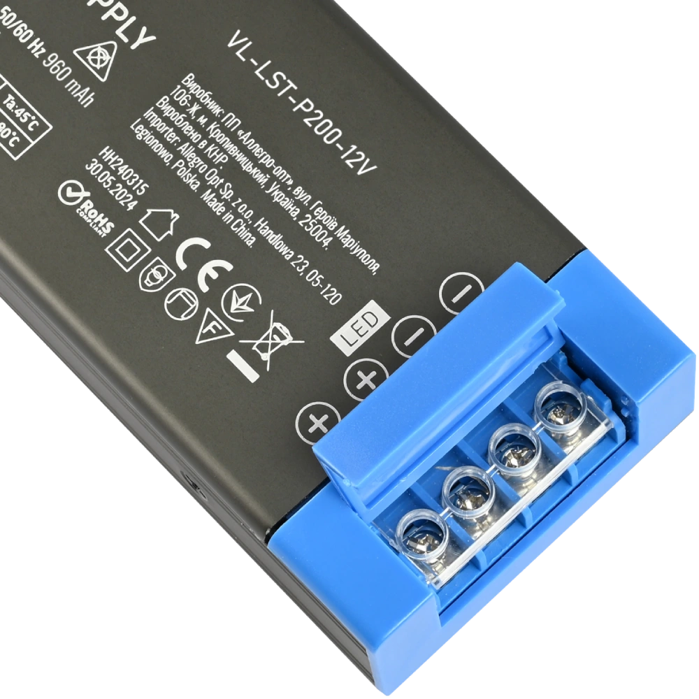 VIDEX (VL-LST-P200-12V) DC12V 16.6A 200W IP20 Блок живлення для LED стрічки - Зображення 4