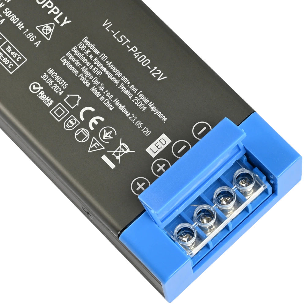 VIDEX (VL-LST-P400-12V) DC12V 33.3A 400W IP20 Блок живлення для LED стрічки - Зображення 3