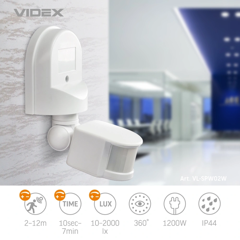 VIDEX VL-SPW02W 220V 1200W Датчик руху та освітленості інфрачервоний - Зображення 3
