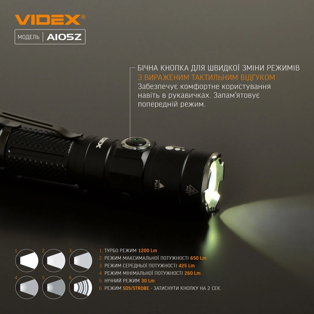 VIDEX VLF-A105Z 1200Lm 5000K Портативний світлодіодний ліхтарик - Зображення 6