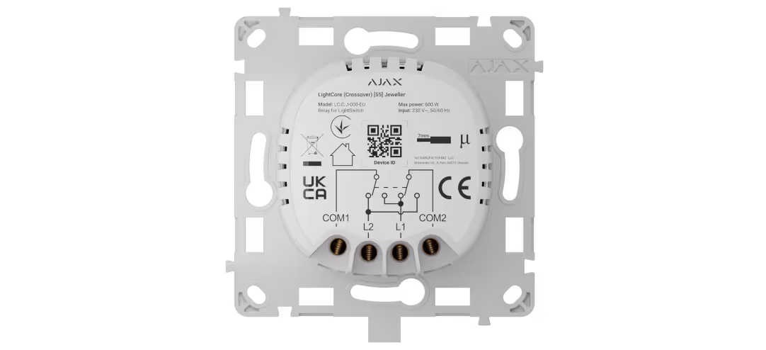 Реле одноклавішний перехресний вимикач Ajax LightCore Crossover for LightSwitch Jeweler, бездротовий - Зображення 2
