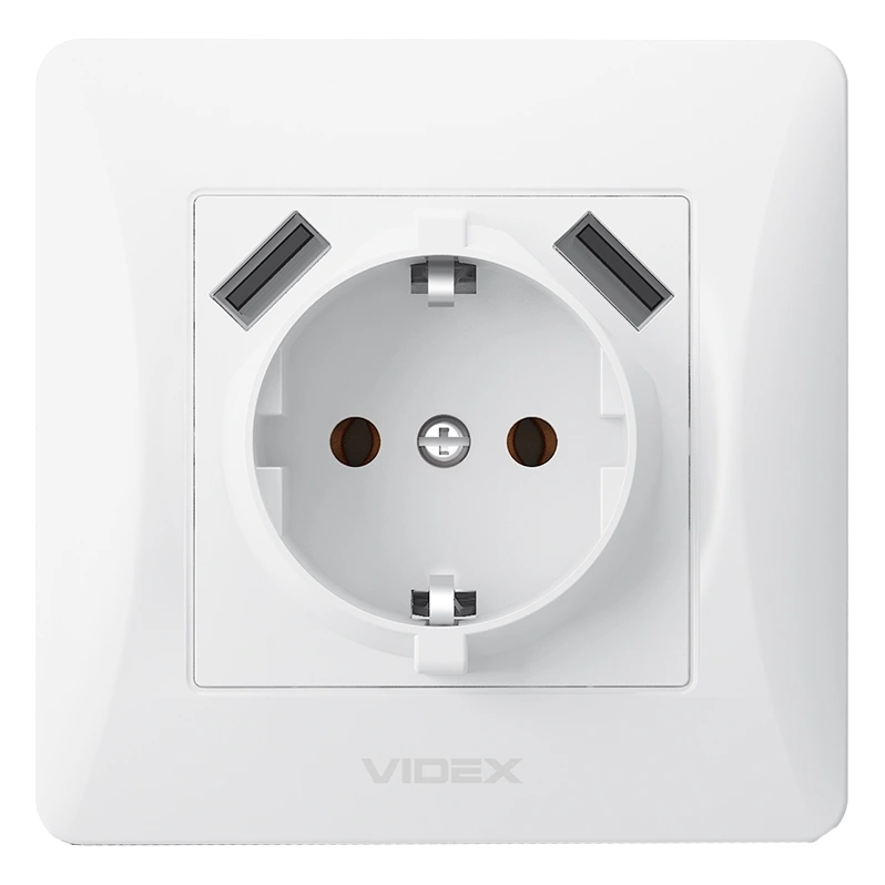 VIDEX BINERA (VF-BNSK1GU2-W) (20/120) Розетка біла 1 пост з заземленням 2USB