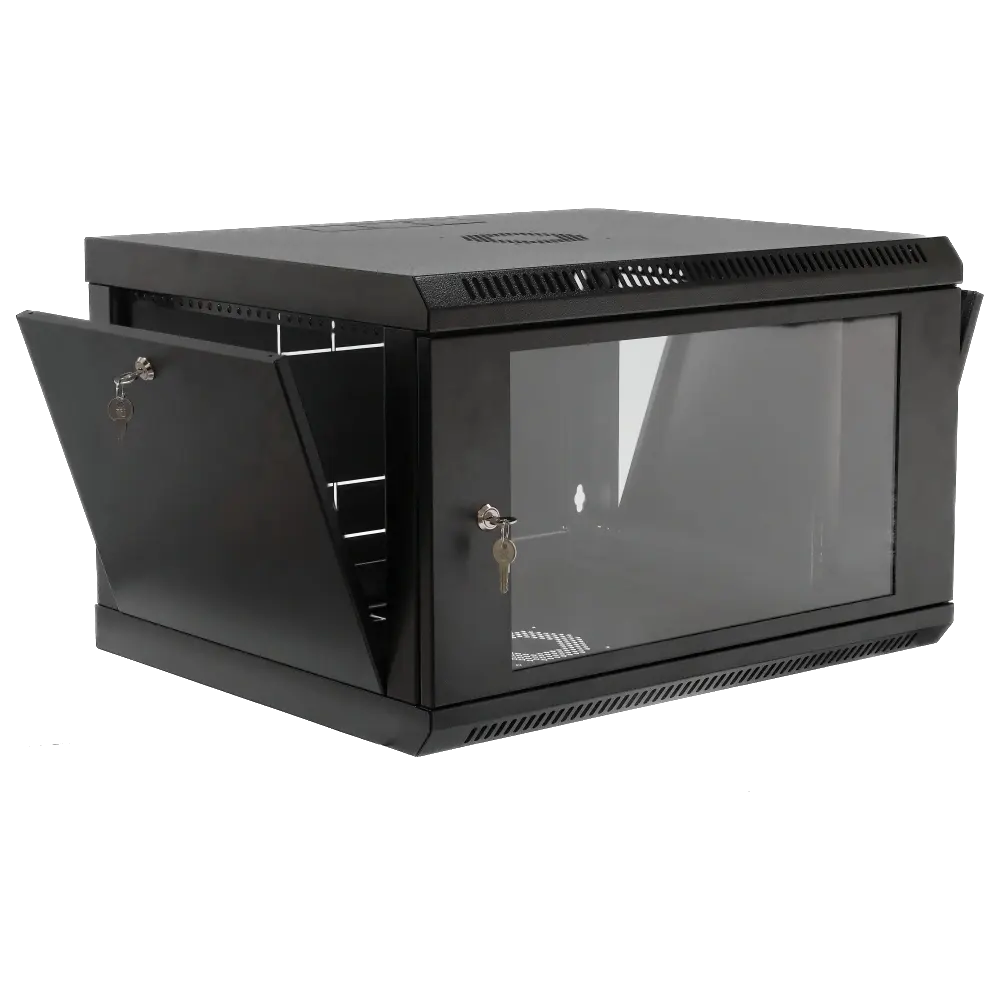 19" 6U, 600x500x373мм акрилове скло, чорна Шафа