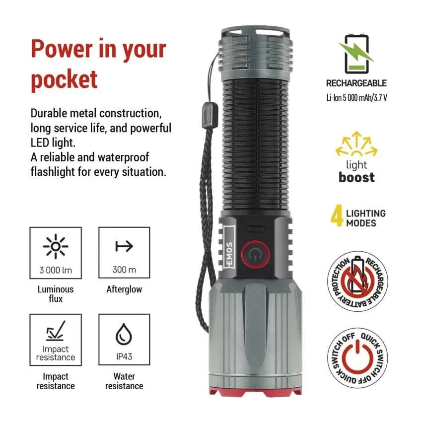 EMOS P3122 3000Lm Li-Ion 5000 мА•г Лiхтар LED - Зображення 3
