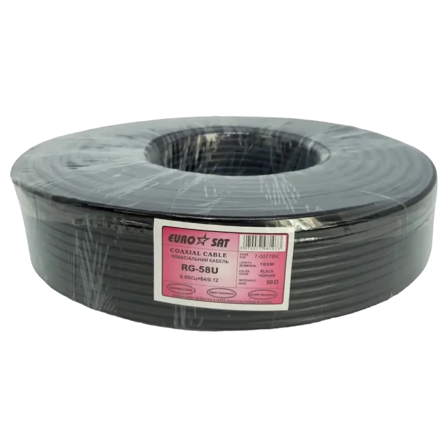 RG-58U (0.8СU+2.9PE+Al foil+64х0,12CCA) 5мм 100м Кабель коаксіальний
