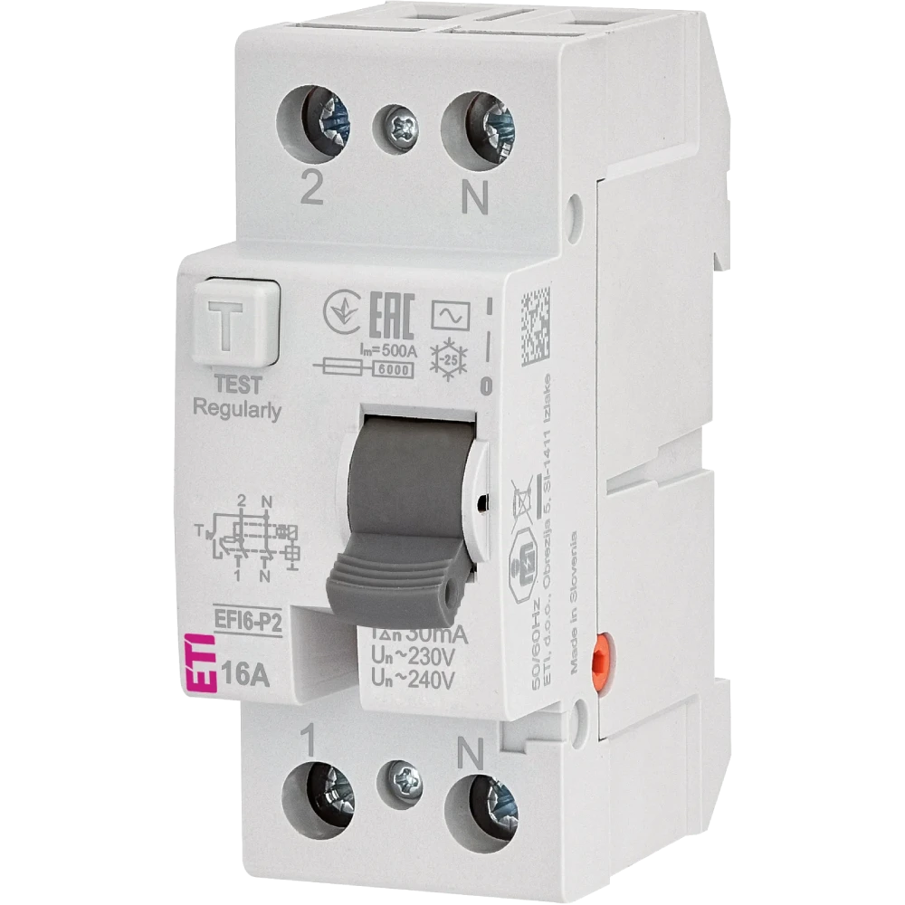 ЕТІ 2р EFI6-P2 16/0,03 тип AC (6kA) Реле диференційне (ПЗВ)