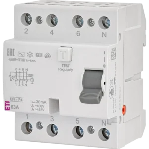 ЕТІ 4р EFI6-P4 63/0,03 тип AC (6kA) Реле диференційне (ПЗВ)
