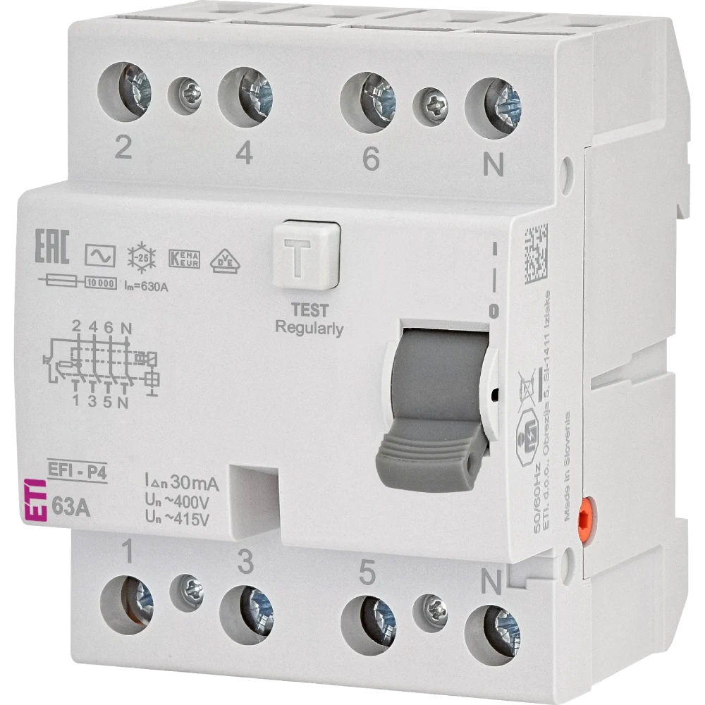 ЕТІ 4р EFI6-P4 63/0,03 тип AC (6kA) Реле диференційне (ПЗВ)