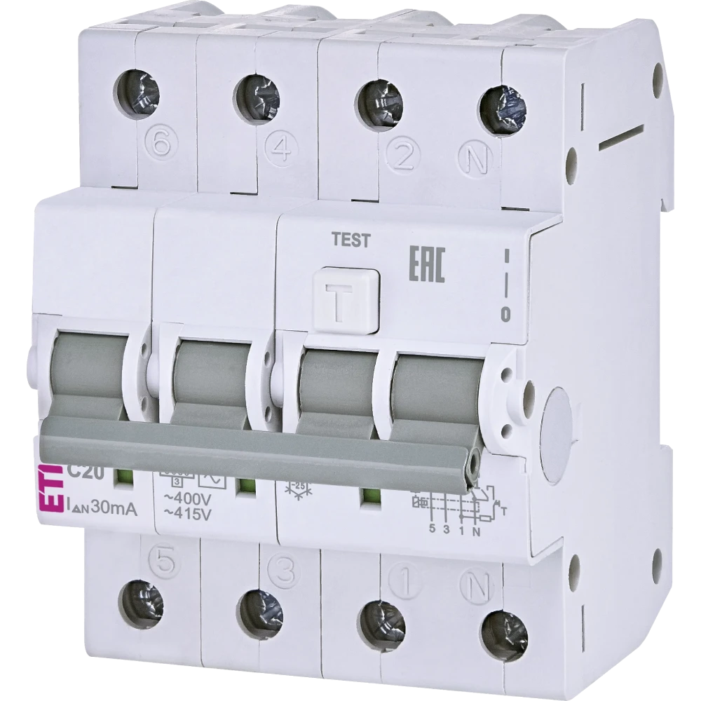 ЕТІ KZS-4M 3p+N 20/0.03 6kA Дифавтомат