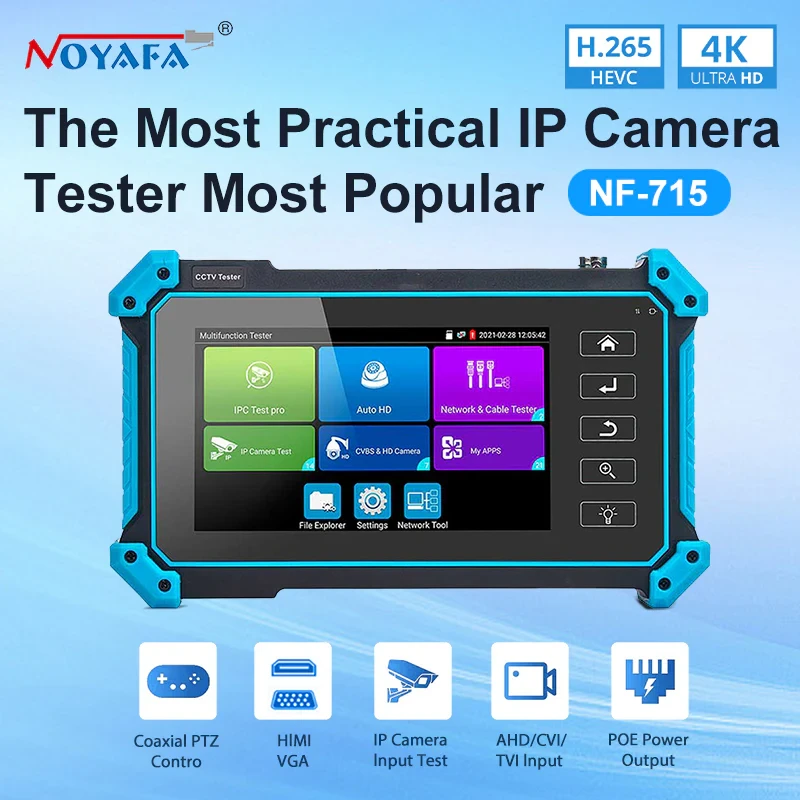 NOYAFA NF-IPC715SDI IP, аналог, HD-Coax, HDMI, VGA, EX-SDI 8MP Тестер камер відеоспостереження - Зображення 3