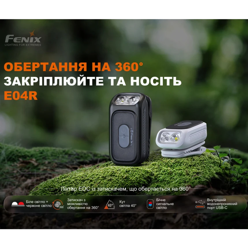 Fenix E04R Ліхтар з кліпсою чорний - Зображення 5
