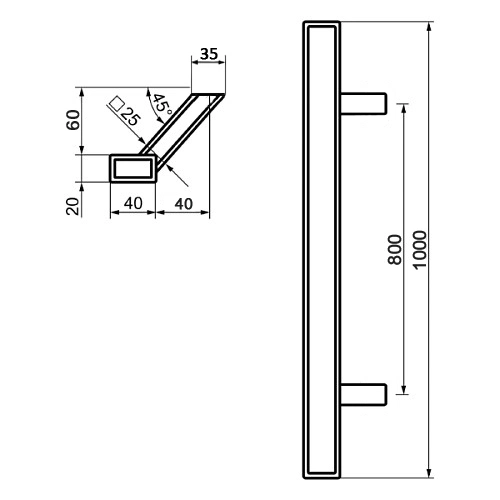 ABARO Sydney 45° L:1000 X:800 W:40*20mm SS 304 Ручки скоби (комплект) - Зображення 6
